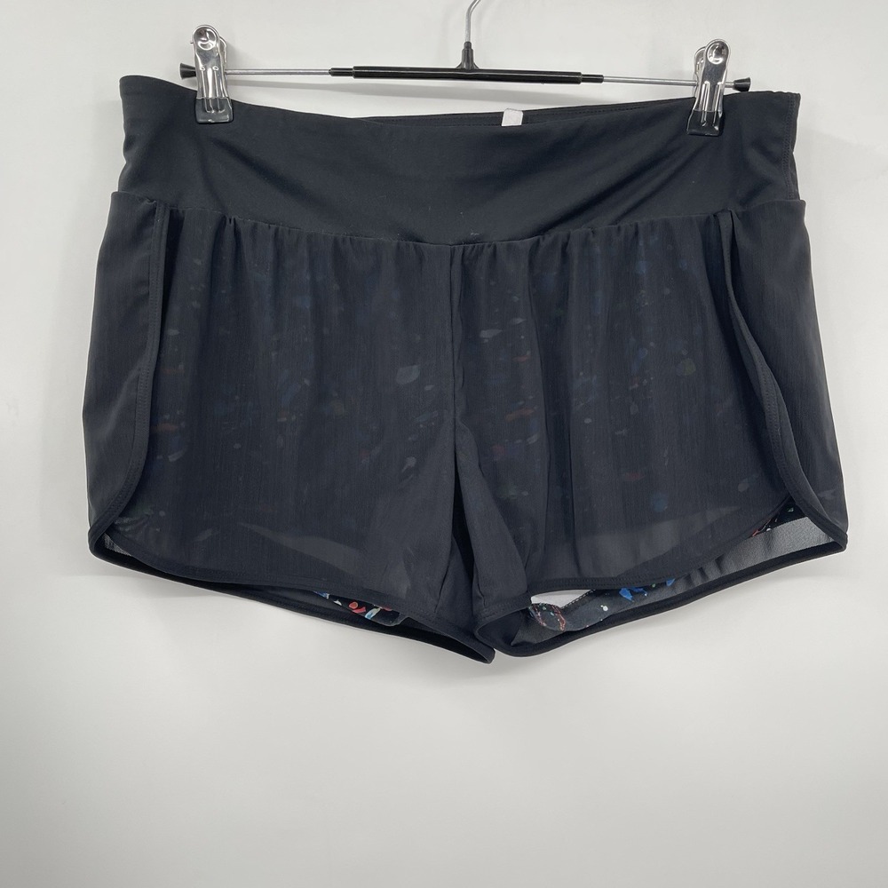 Fabletics Medium 2-in-1 Running Shorts Womens Black Mesh Paint Splatter Liner